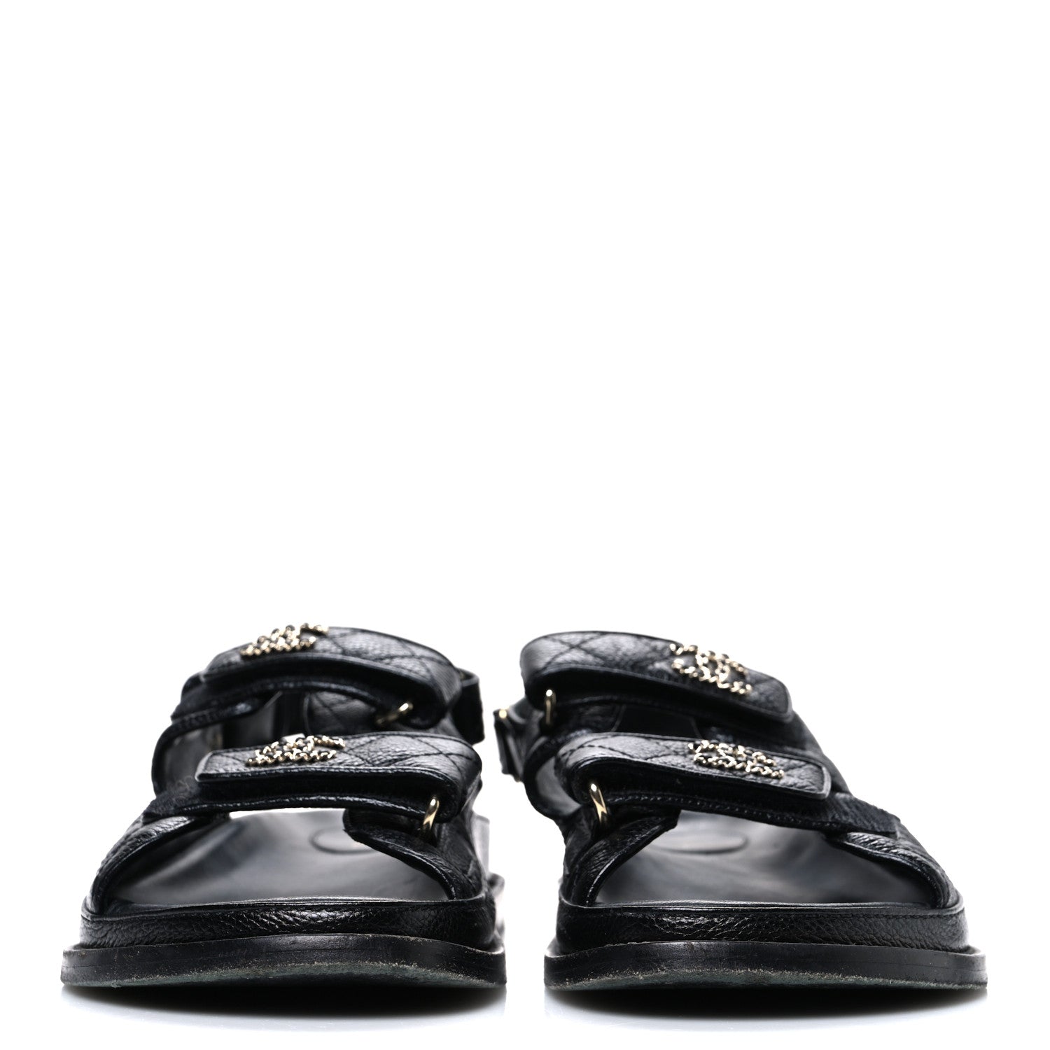 Grained Calfskin Velcro Dad Sandals 39 Black