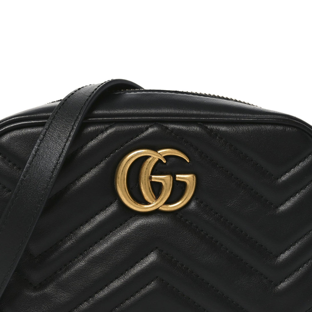Gucci Calfskin Matelasse Mini GG Marmont Chain Shoulder Bag Black