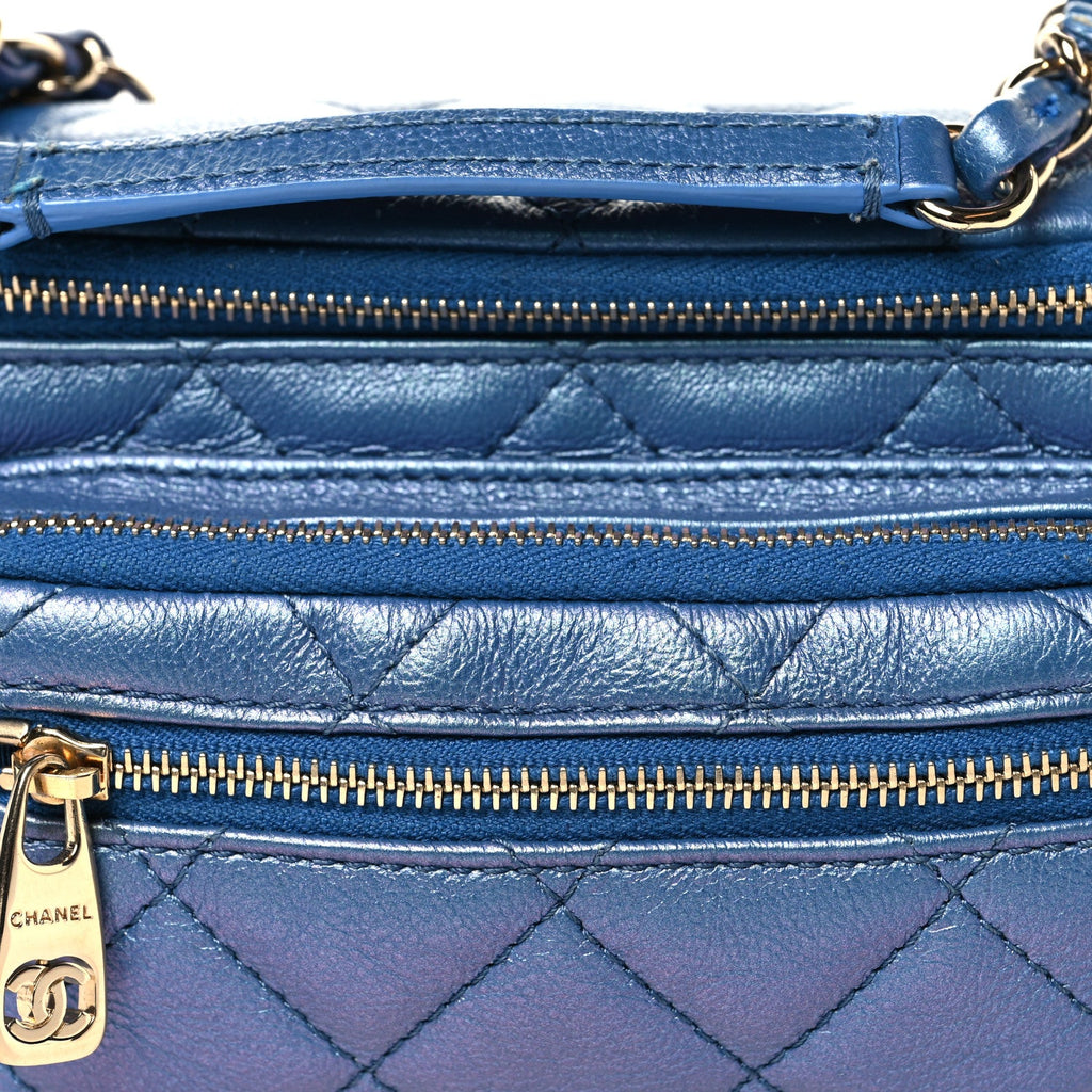 Chanel Iridescent Calfskin Quilted All About Waist Belt Bag Dark Blue
