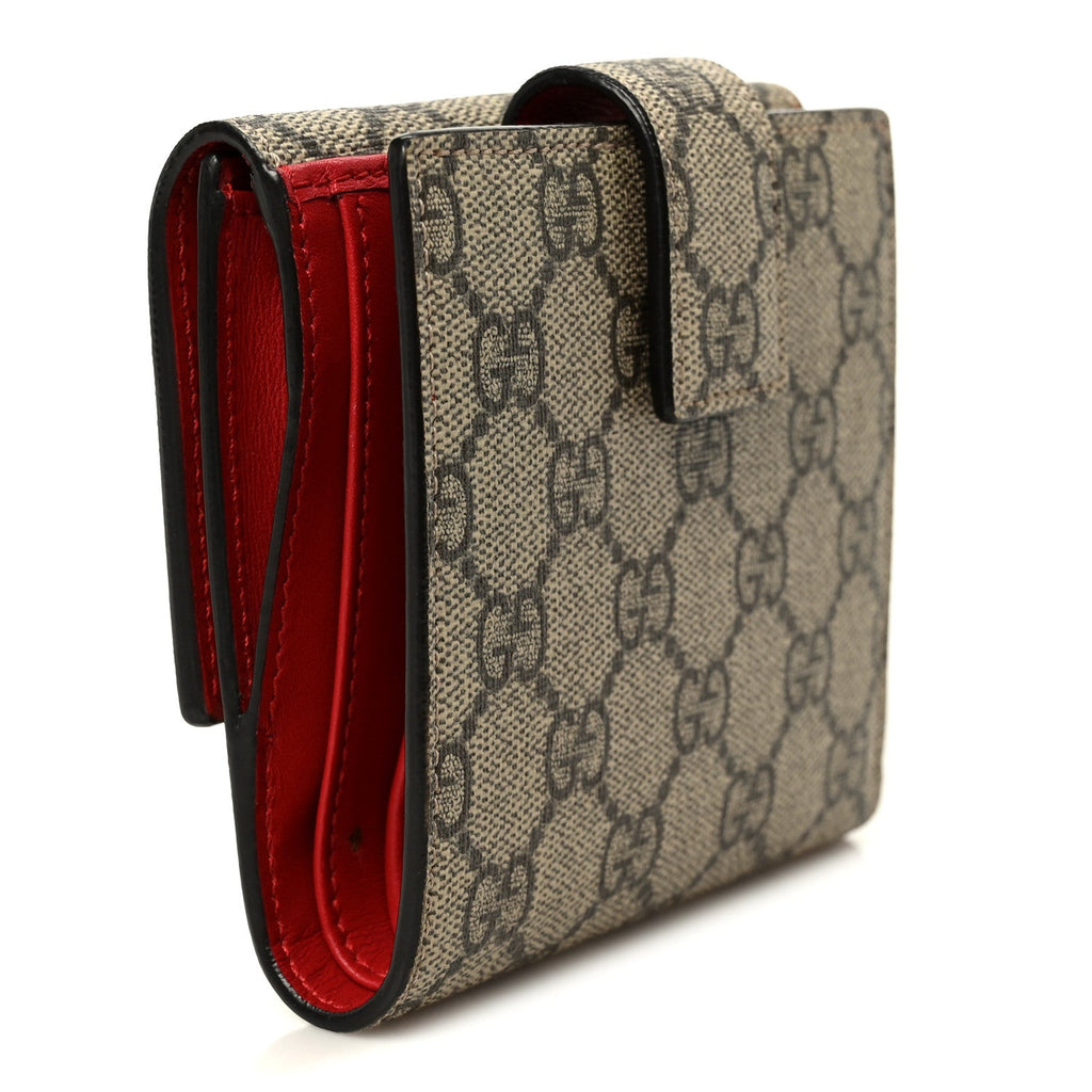 Gucci GG Supreme Monogram Cherry Embellished Card Case Wallet Hibiscus Red