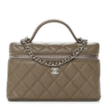 Chanel Caviar Quilted Top Handle Slim Vanity With Chain Dark Khaki