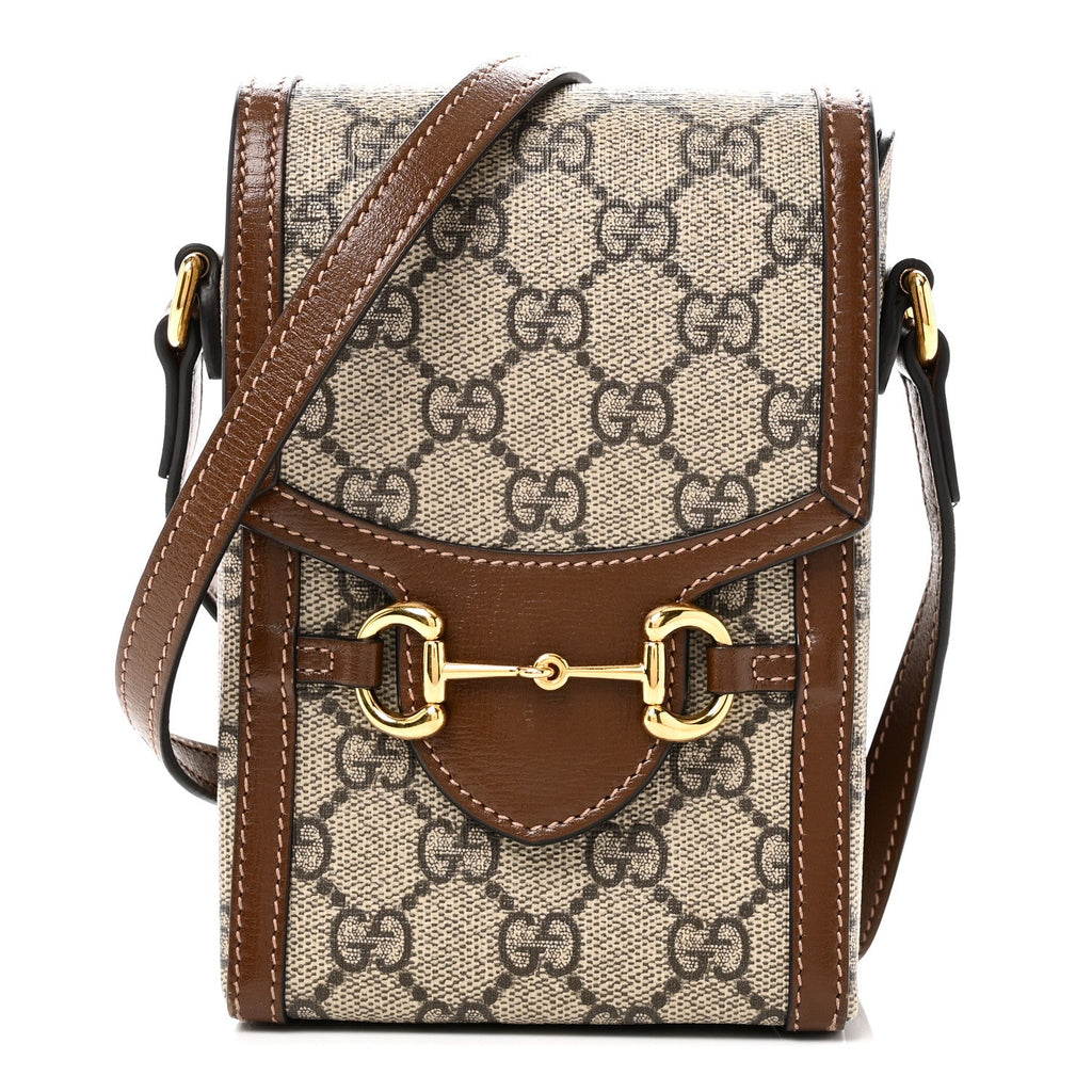Gucci GG Supreme Monogram Mini Horsebit 1955 Crossbody Bag Beige Brown Sugar