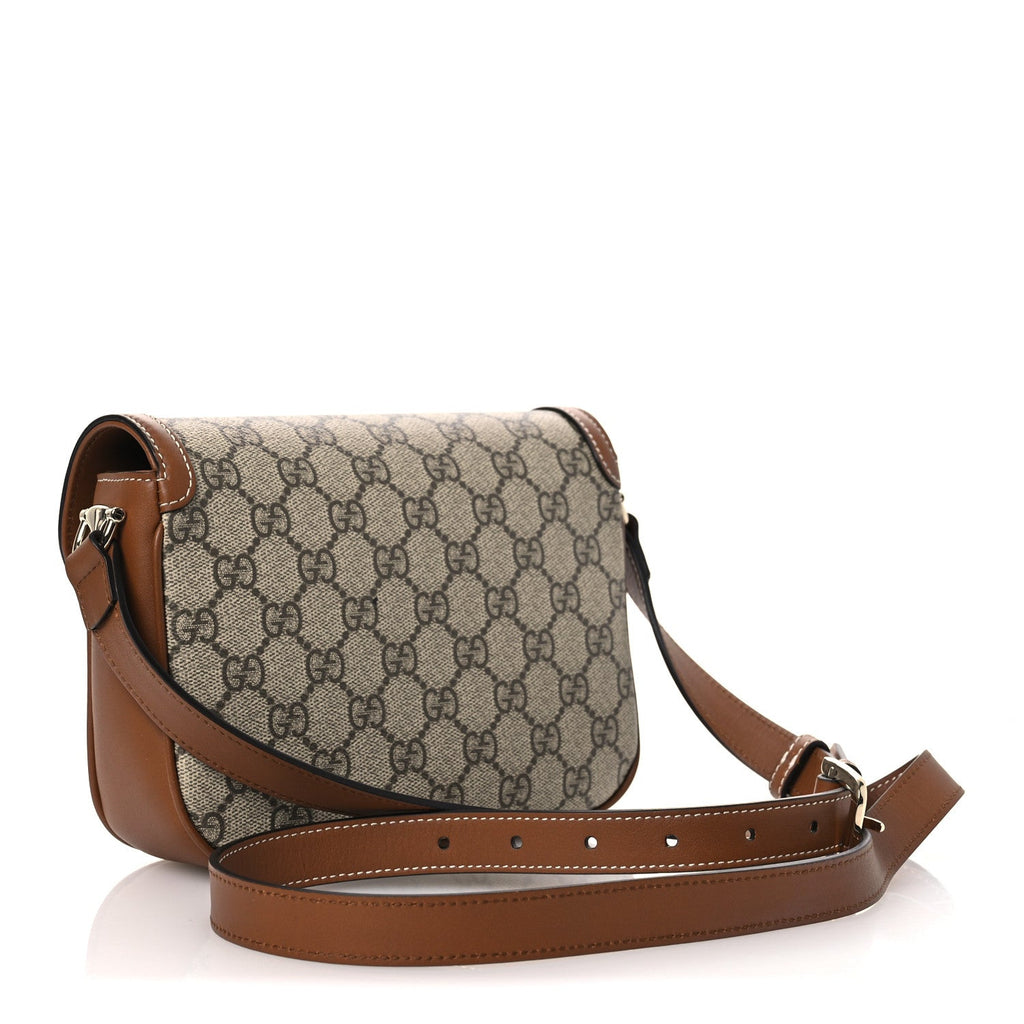 Gucci GG Supreme Monogram Duomo Lux Horsebit 1955 Soft Small Shoulder Bag Beige Ebony Sundial