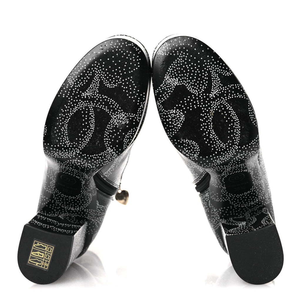 Calfskin Camellia Printed Ankle Boots 38.5 Black White