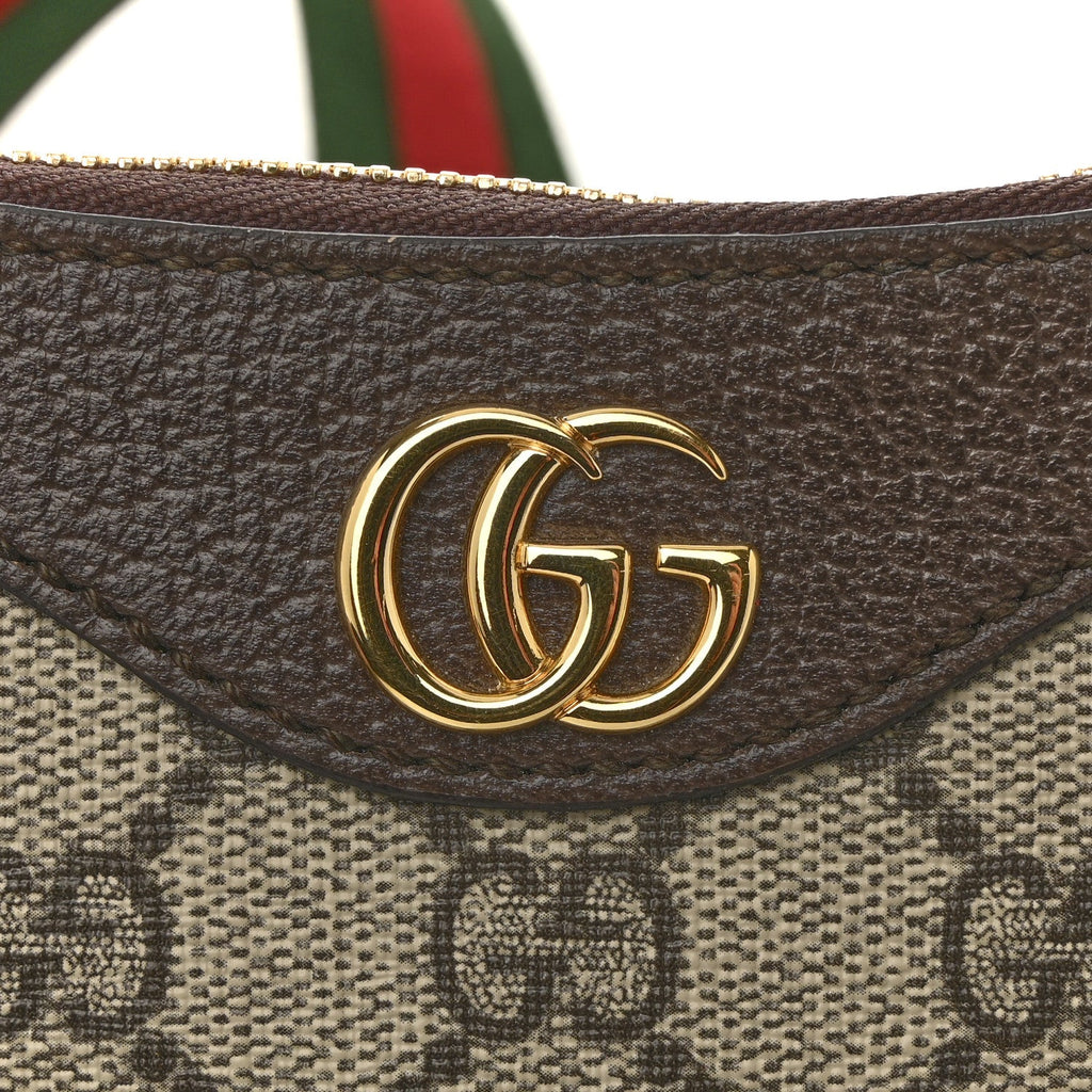 Gucci GG Supreme Monogram Textured Dollar Calfskin Web Small Ophidia GG Handbag Beige Ebony New Acero