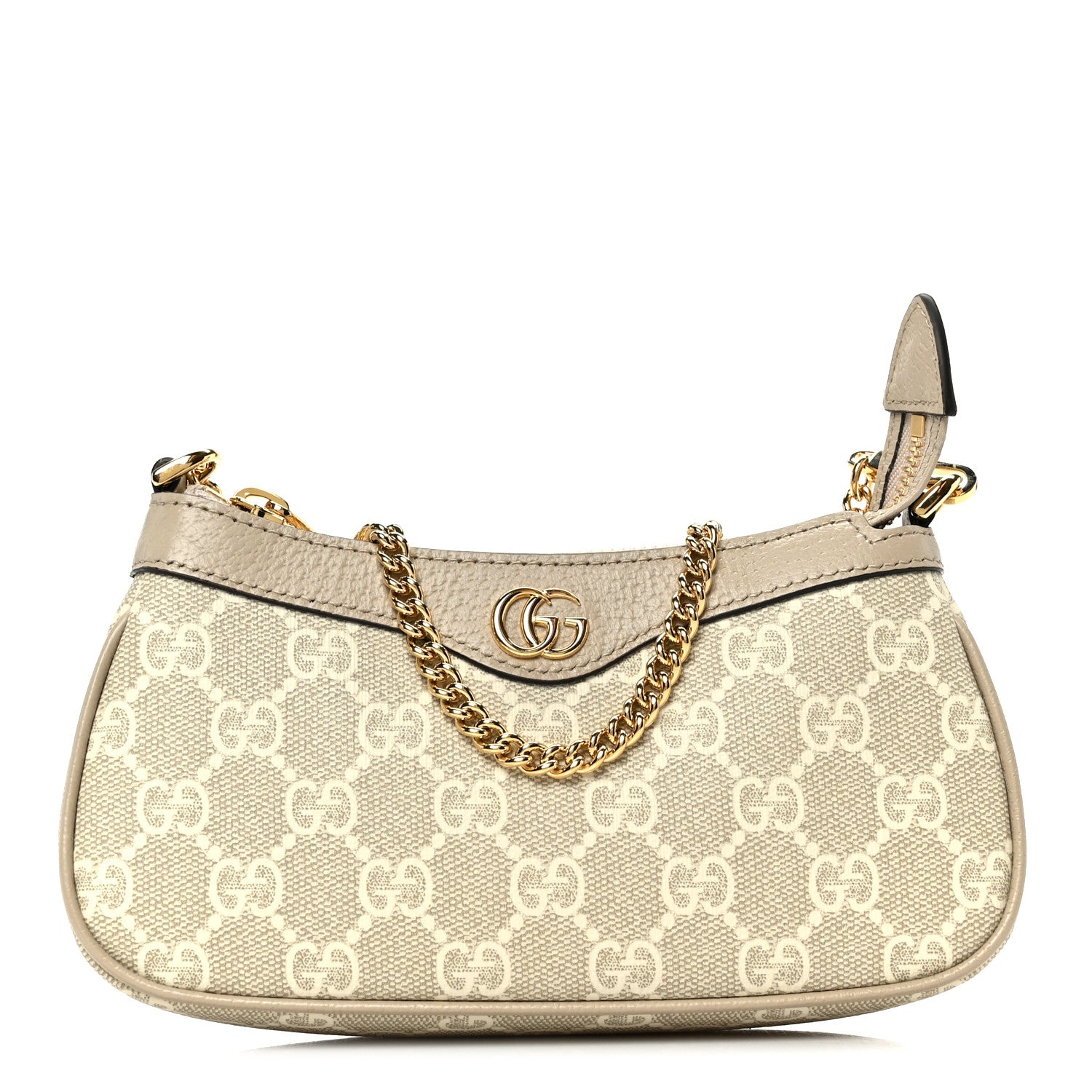 Gucci GG Supreme Monogram Textured Dollar Calfskin Web Mini Ophidia GG Handbag Beige Mystic White Oatmeal