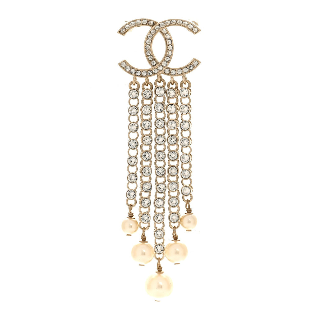 Crystal Pearl Multi Strand CC Brooch Gold