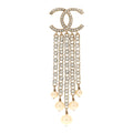 Crystal Pearl Multi Strand CC Brooch Gold