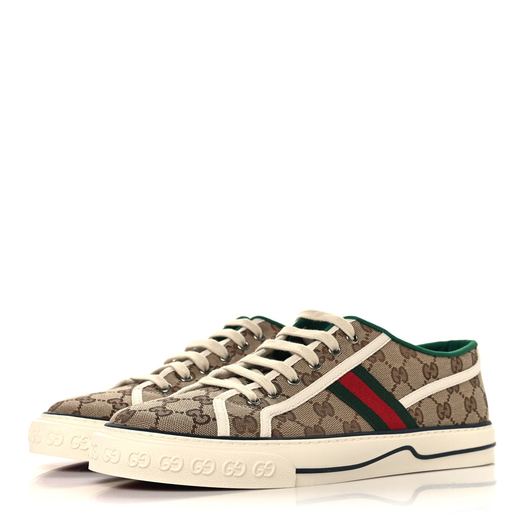 Gucci GG Monogram Web Mens 1977 Tennis Sneakers 11 Beige Ebony Mystic White Vert