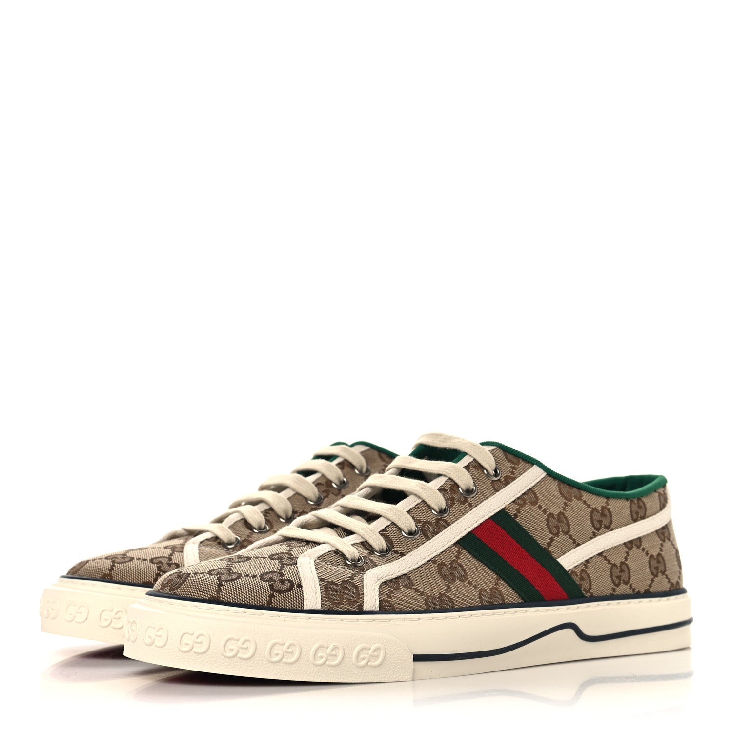Gucci GG Monogram Web Mens 1977 Tennis Sneakers 11 Beige Ebony Mystic White Vert