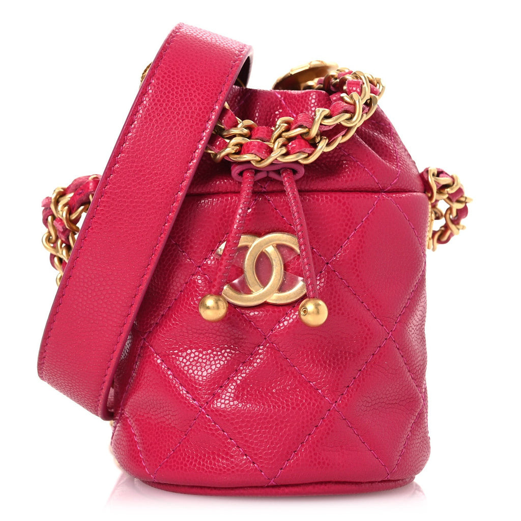 Chanel Caviar Quilted Twist Your Buttons Mini Bucket Bag Fuchsia