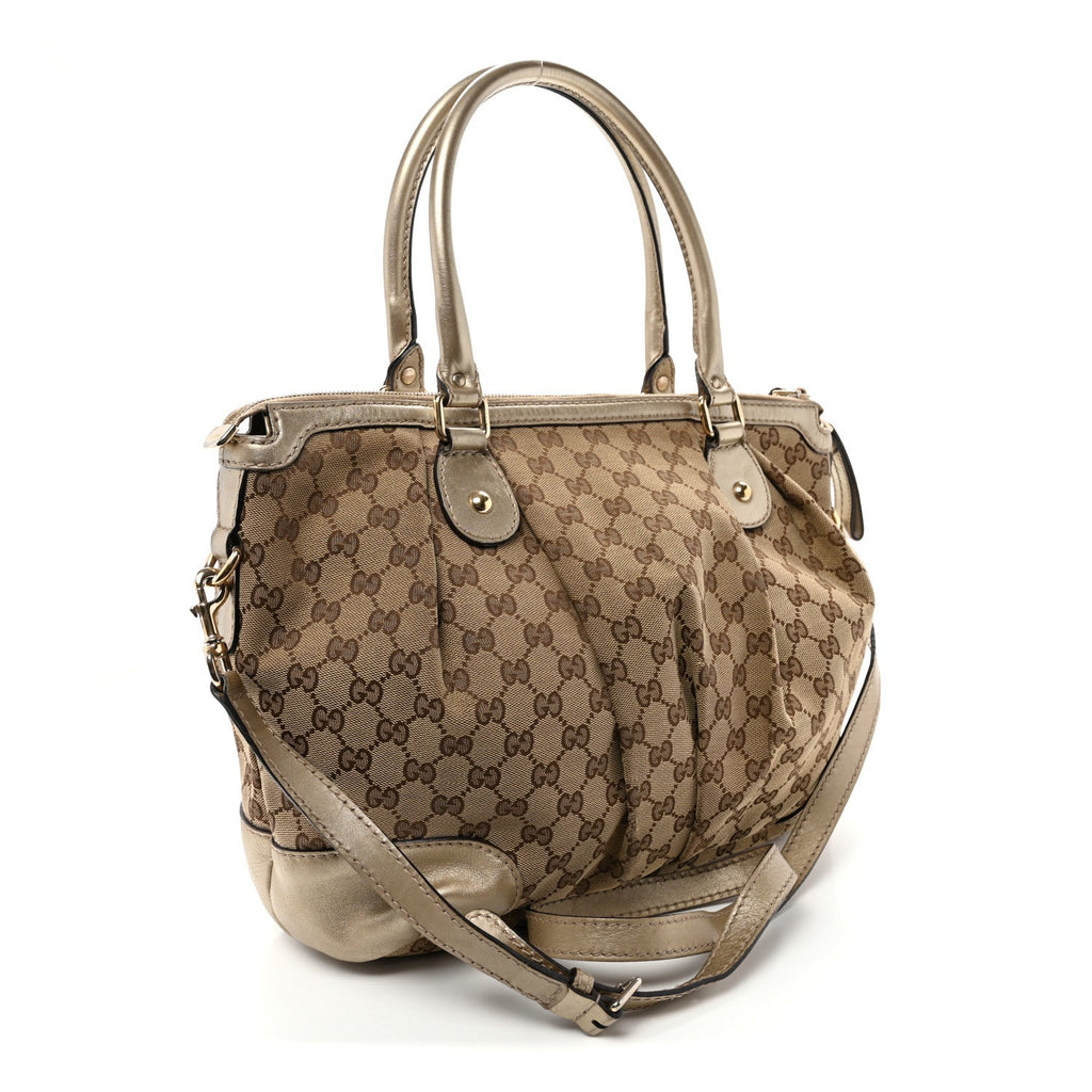 Gucci Metallic Monogram Large Sukey Top Handle Bag Beige Gold
