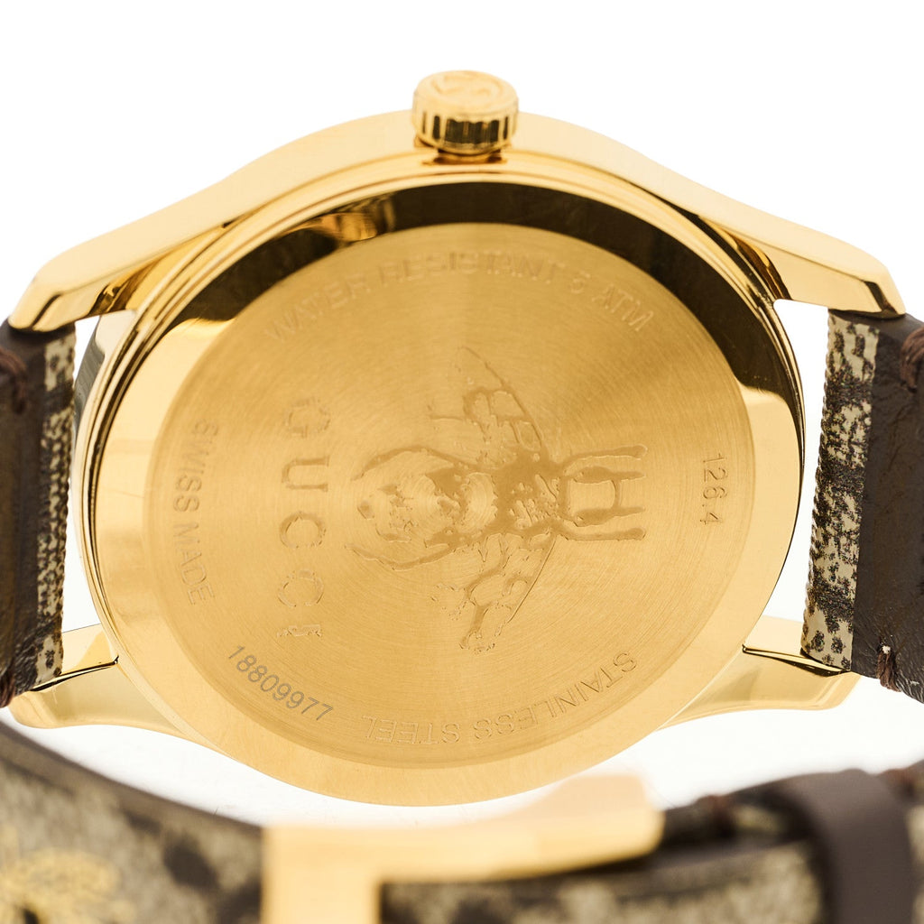 Gucci Stainless Steel Canvas 38mm G-Timeless GG Supreme Bee Quartz Watch Brown