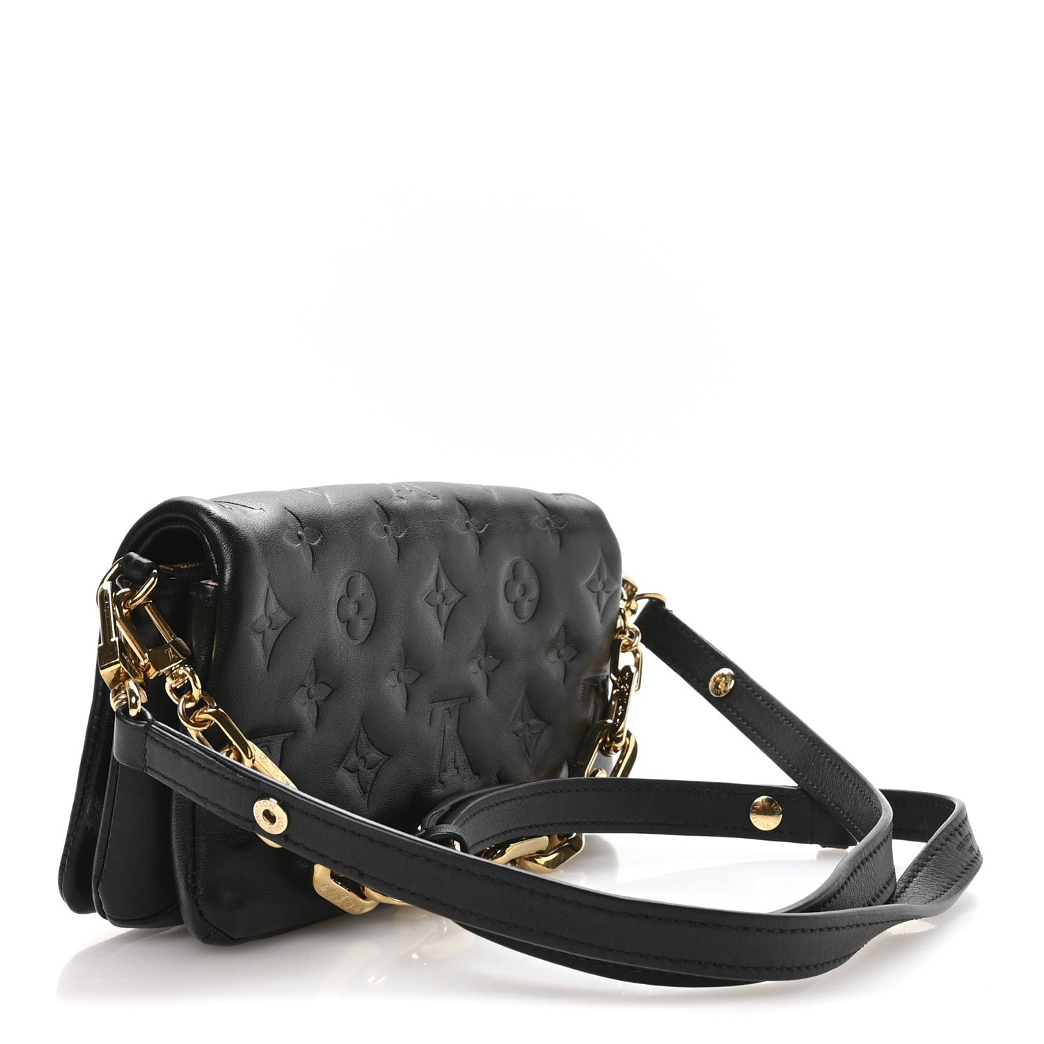 Louis Vuitton Lambskin Embossed Monogram Pochette Coussin Crossbody Black