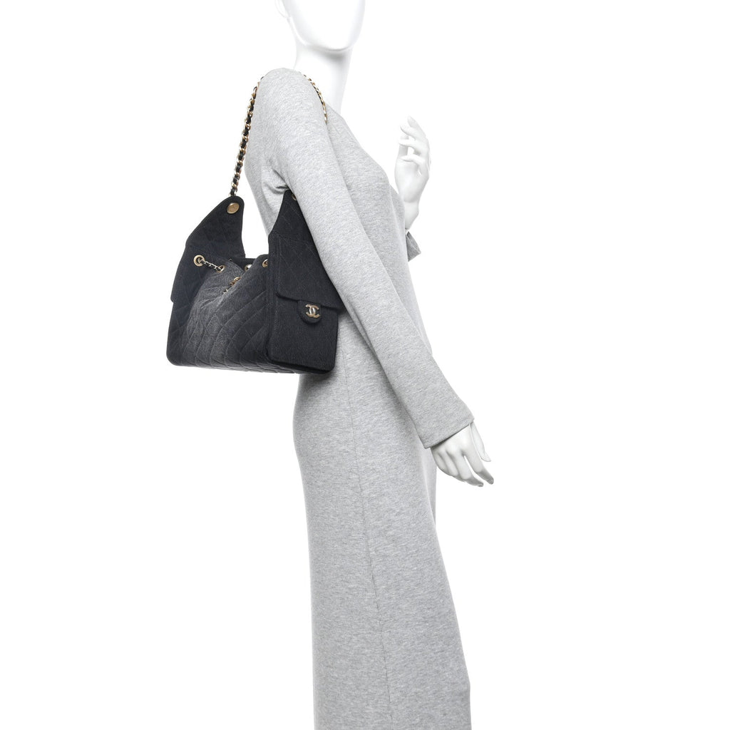 Chanel Washed Denim Quilted Small Chanel 25 Handbag Black