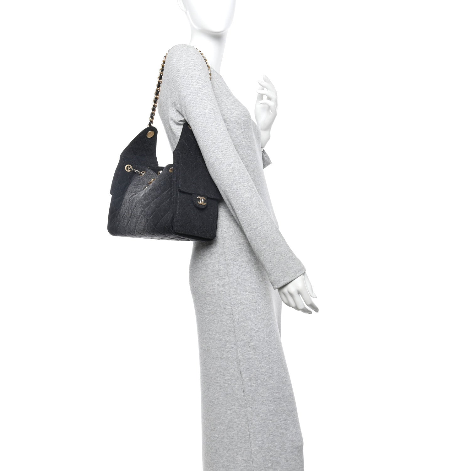 Chanel Washed Denim Quilted Small Chanel 25 Handbag Black