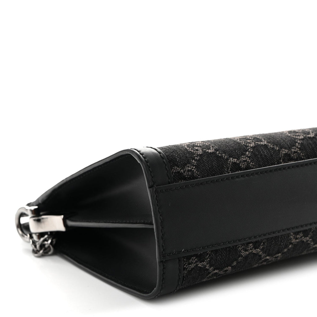 Gucci Jacquard Black Denim GG Monogram Chain Shoulder Bag Black Ivory