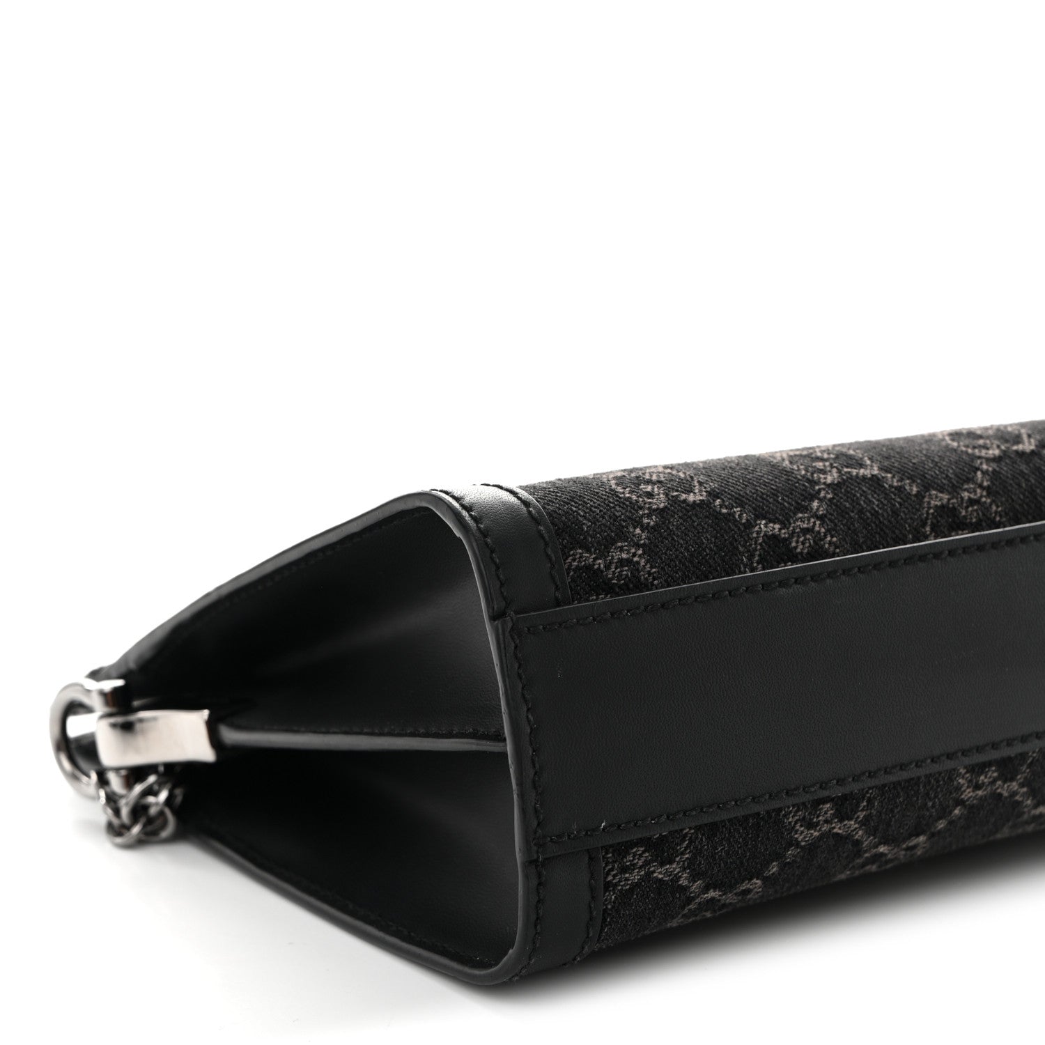 Gucci Jacquard Black Denim GG Monogram Chain Shoulder Bag Black Ivory