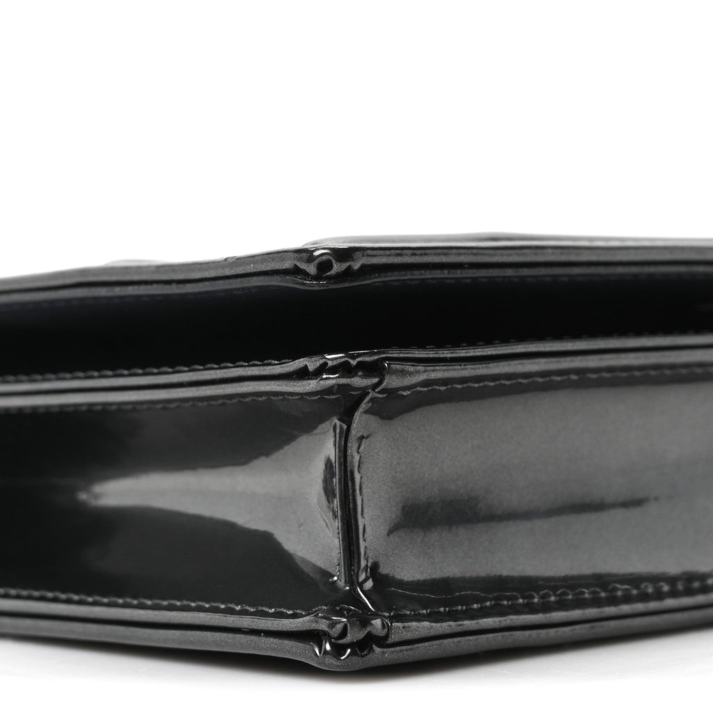 Christian Dior Metallic Patent Micro-Cannage Diorama Wallet on Chain Pouch Onyx Black