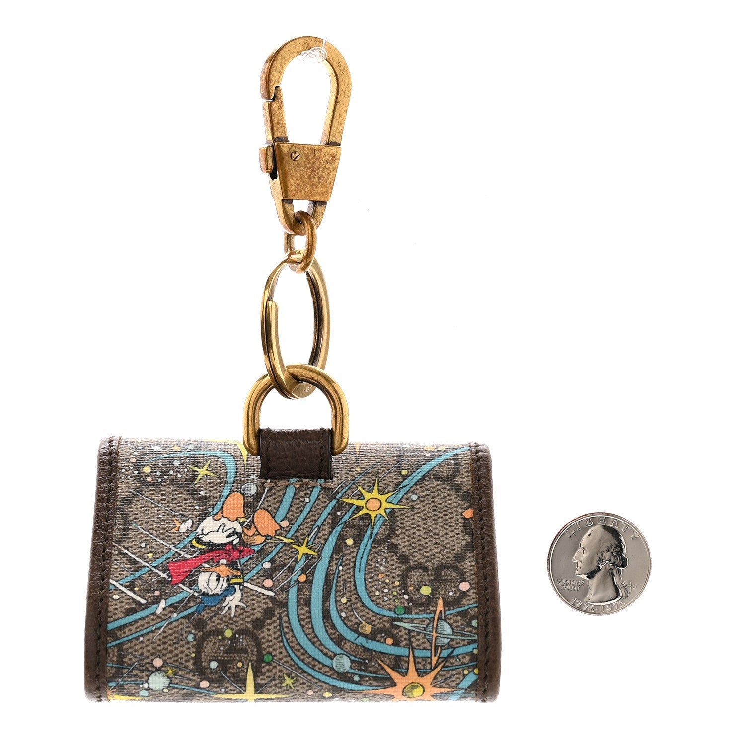 Gucci X DISNEY GG Supreme Monogram Donald Duck Interlocking G Key Pouch Beige Multicolor New Acero
