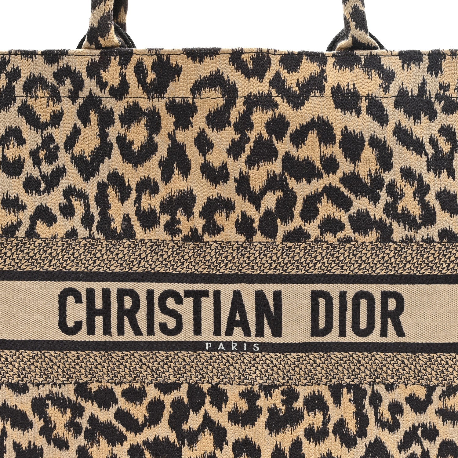 Christian Dior Canvas Mizza Embroidered Large Leopard Book Tote Beige