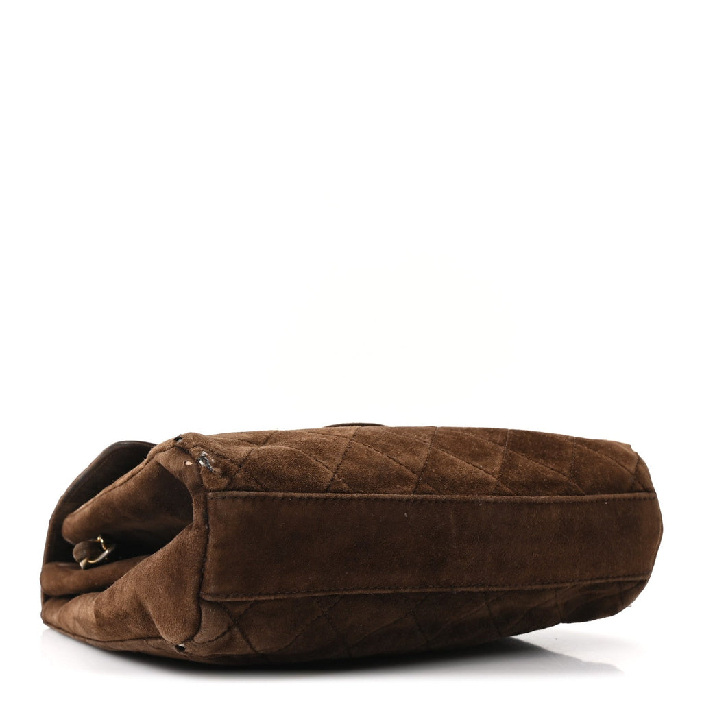 Chanel Suede Quilted CC Shoulder Bag Brown