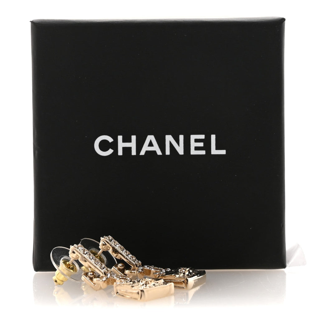 Crystal CC Quilted Flap Bag Drop Earrings Gold