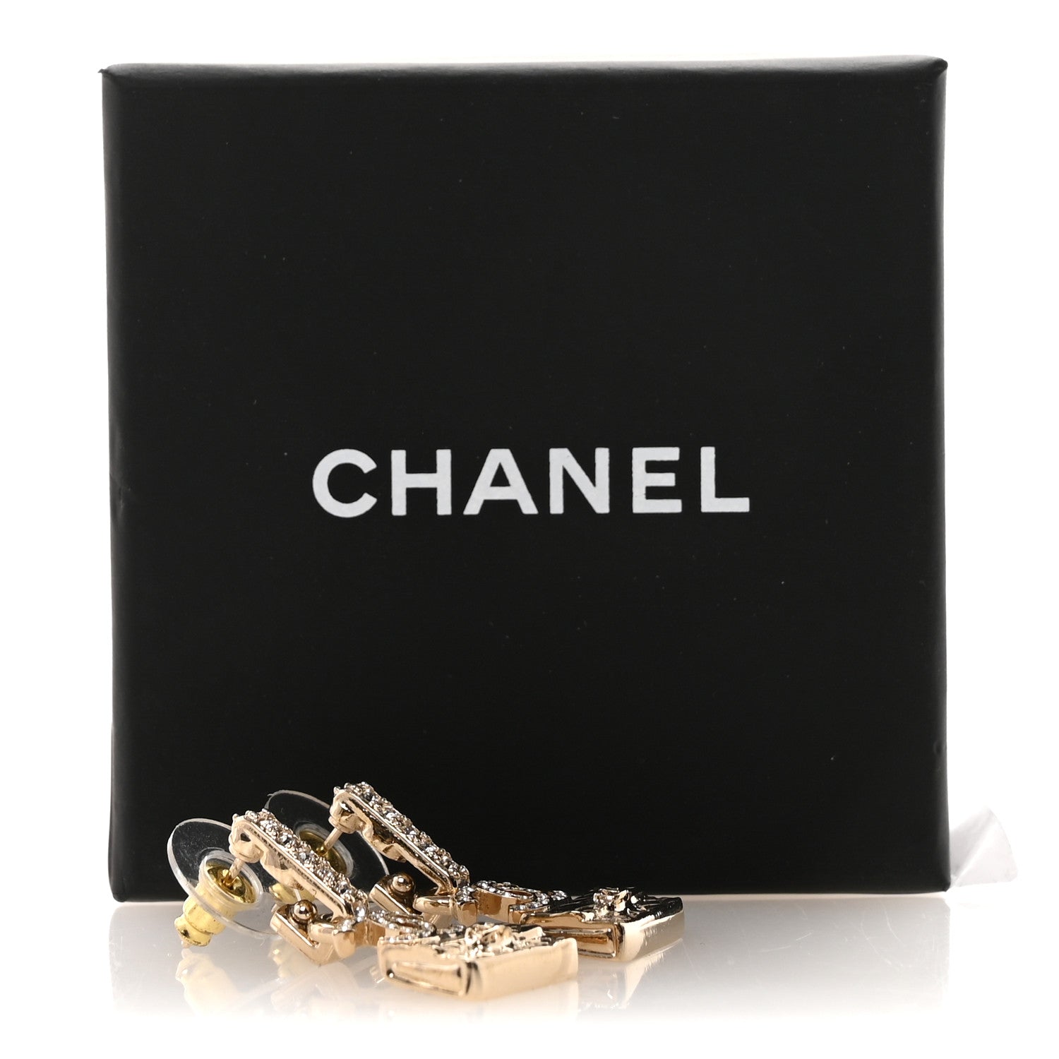 Crystal CC Quilted Flap Bag Drop Earrings Gold