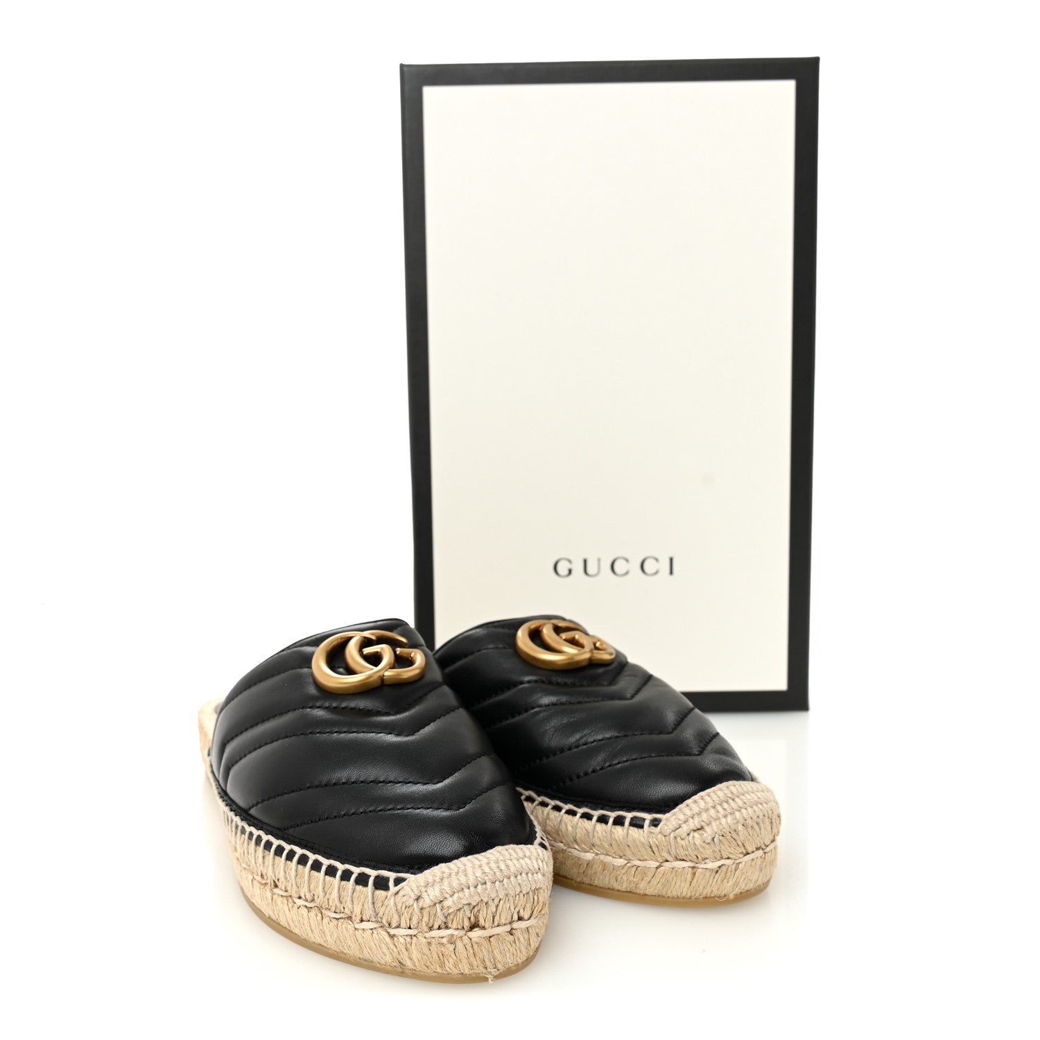 Gucci Nappa Matelasse GG Marmont Espadrille Slippers 36 Black