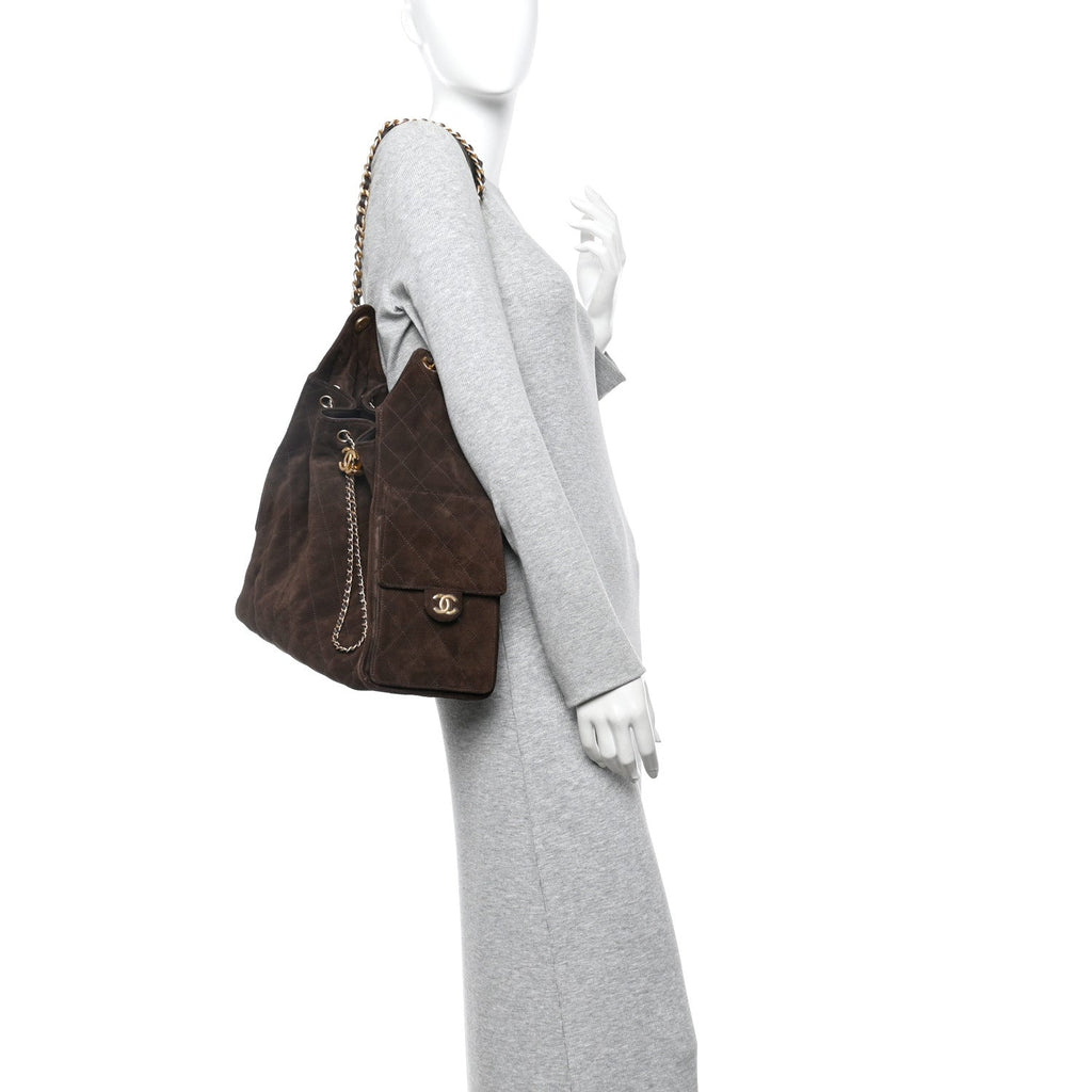 Chanel Suede Quilted Medium Chanel 25 Handbag Dark Brown
