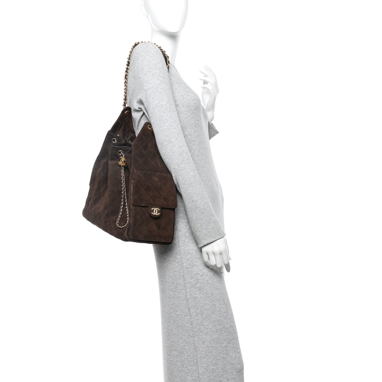 Chanel Suede Quilted Medium Chanel 25 Handbag Dark Brown