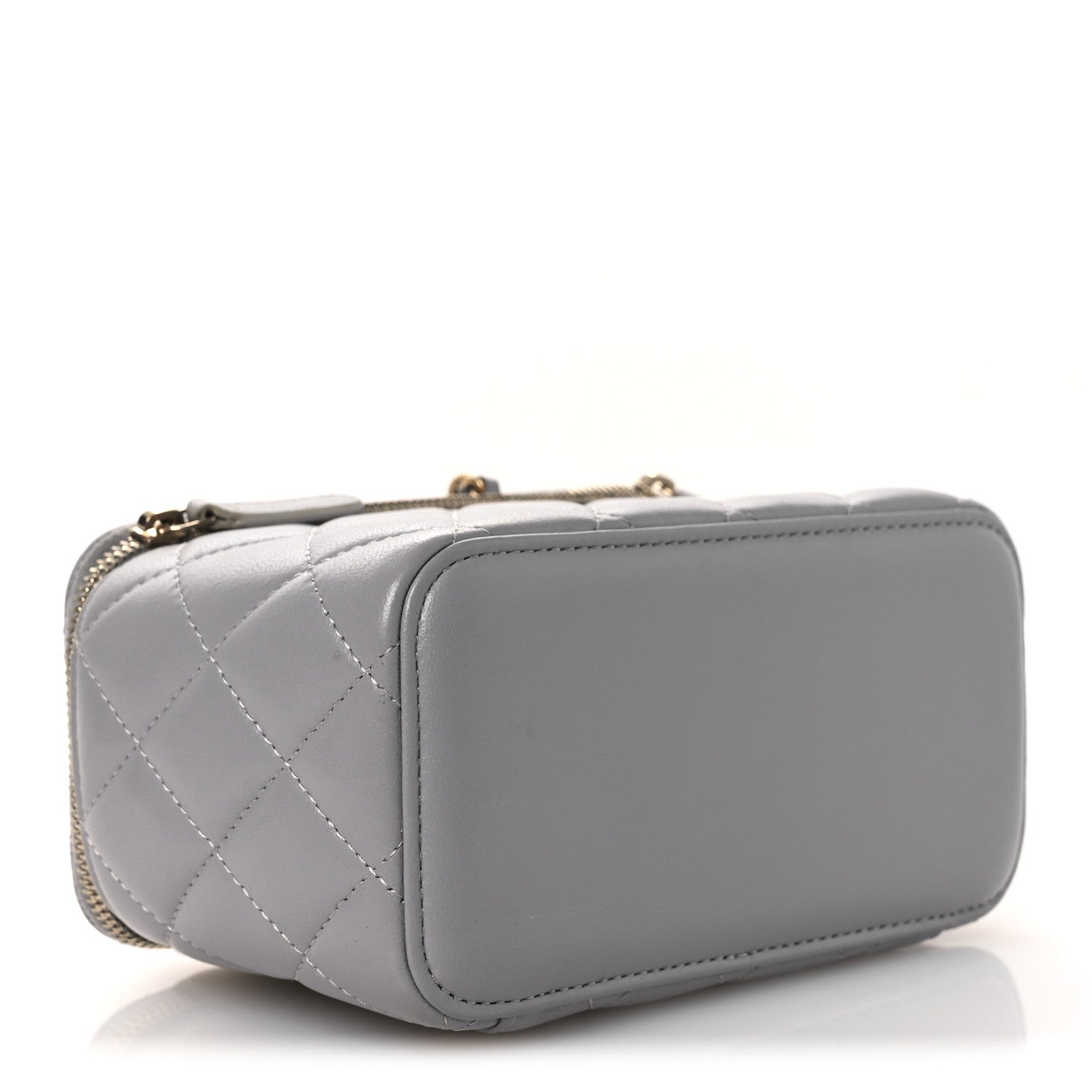 Chanel Lambskin Quilted Small Pearl Crush Vanity Case With Chain Grey