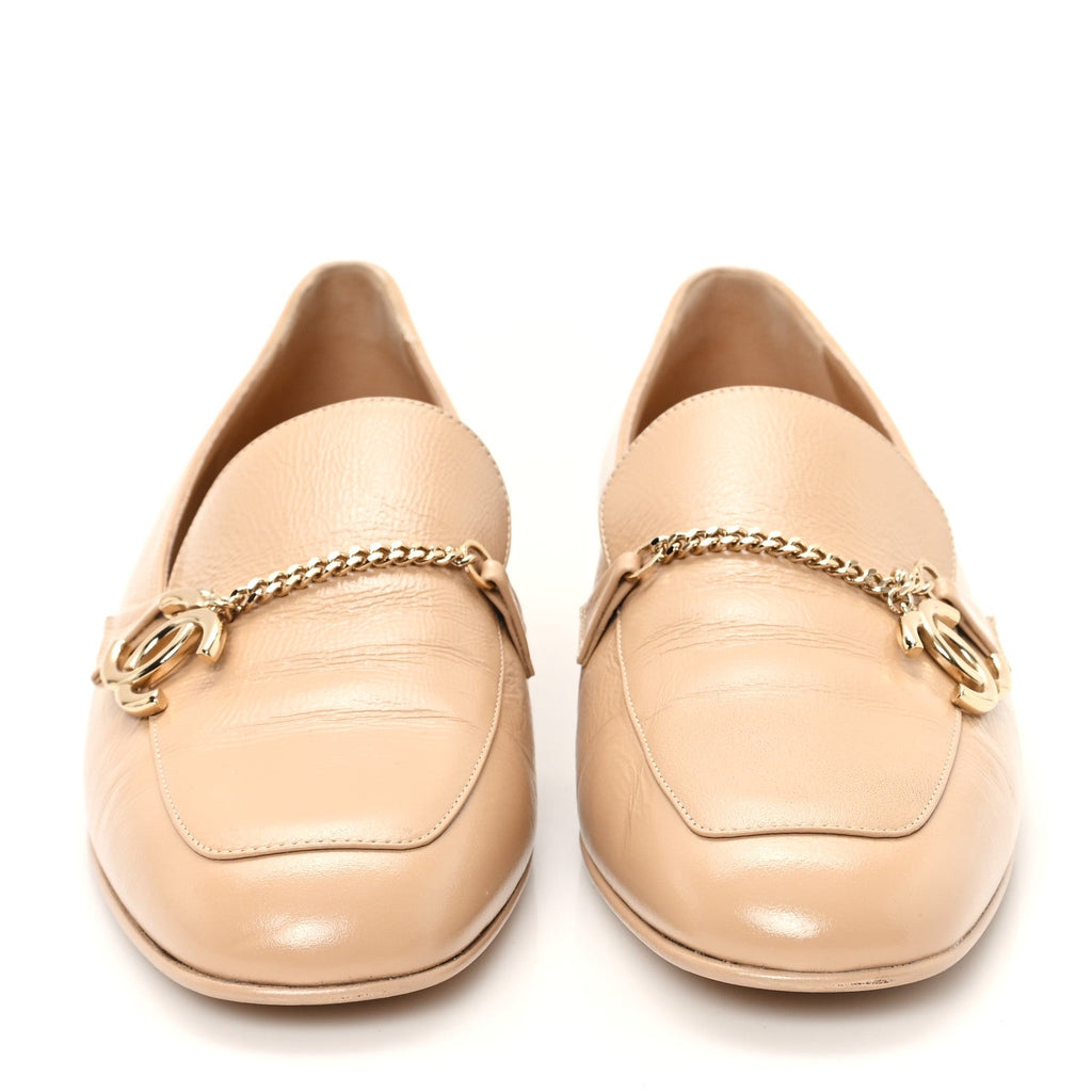 Crinkled Calfskin Chain CC Mocassin Loafers  39 Beige