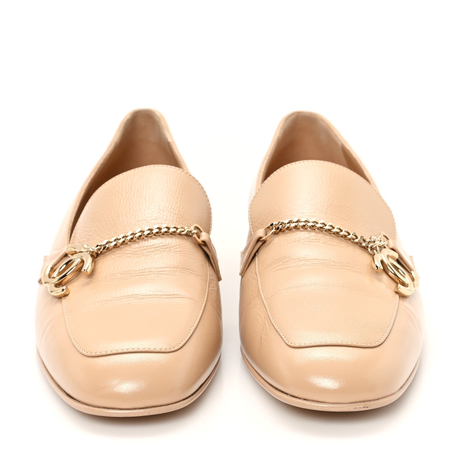 Crinkled Calfskin Chain CC Mocassin Loafers  39 Beige