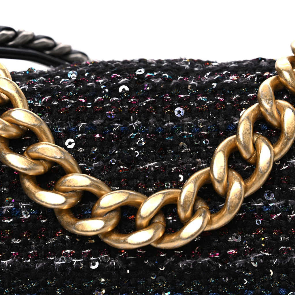 Chanel Tweed Sequin Quilted Medium Chanel 19 Flap Black Multicolor