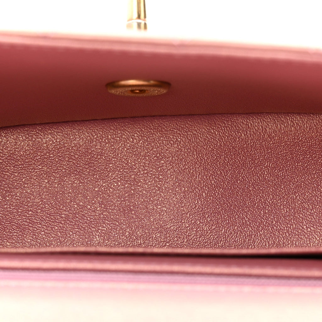 Chanel Iridescent Lambskin Quilted Mini Top Handle Rectangular Flap Pink