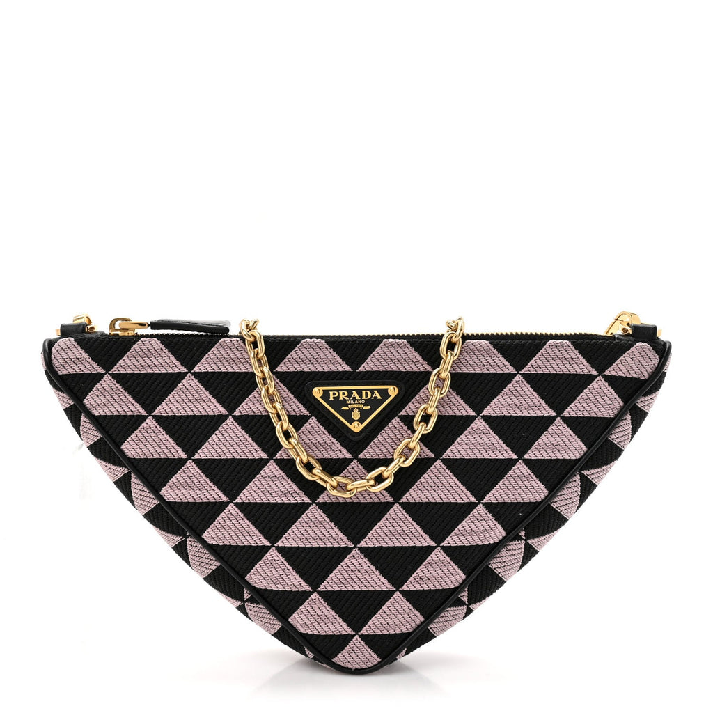 Prada Jacquard Triangolo Symbole Embroidered Mini Triangle Bag Black Alabastro