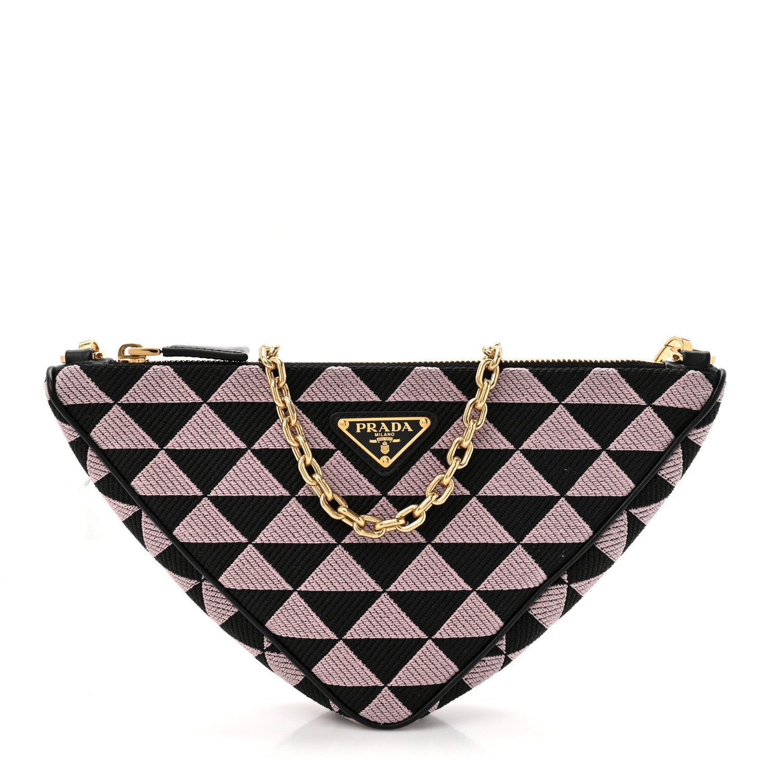 Prada Jacquard Triangolo Symbole Embroidered Mini Triangle Bag Black Alabastro