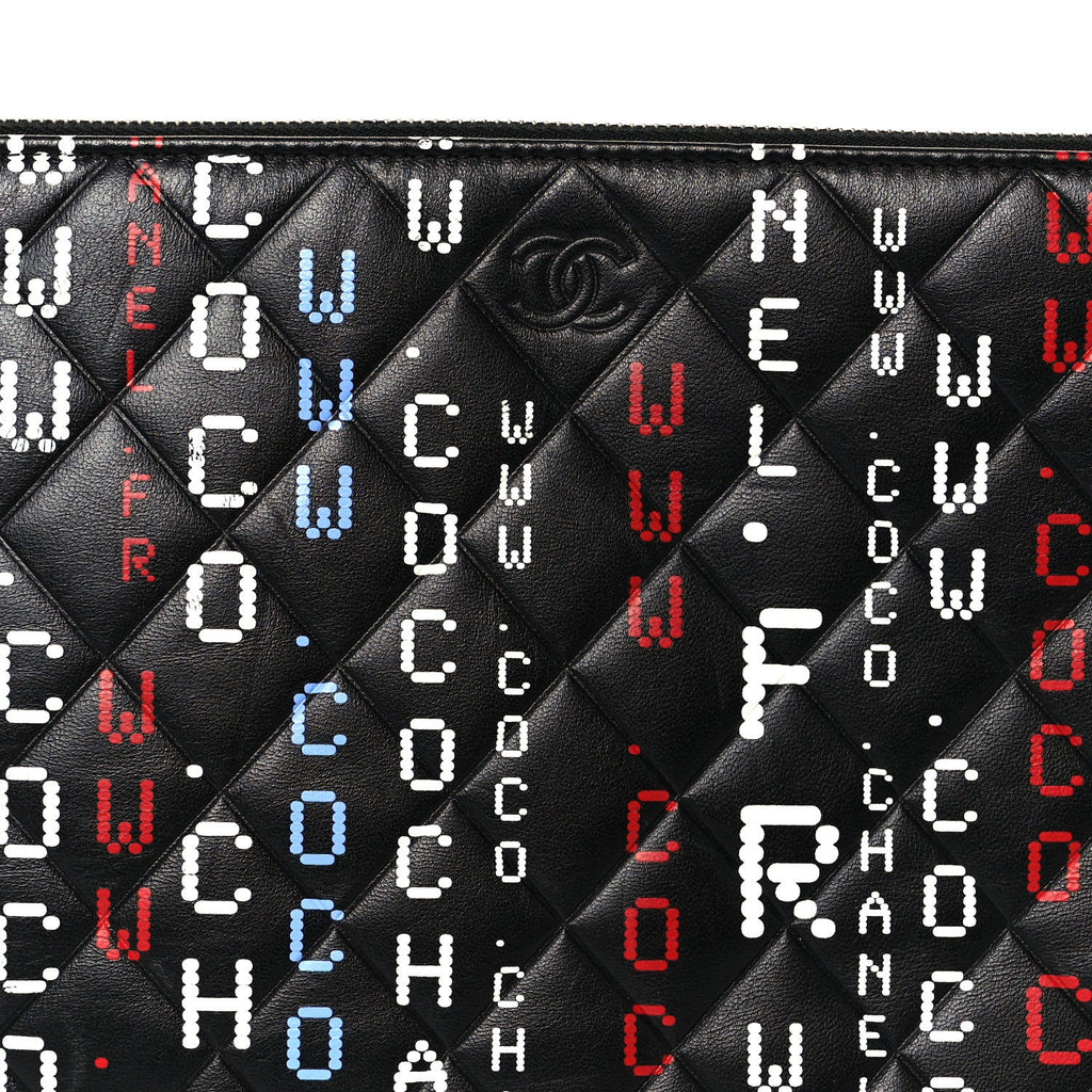 Lambskin Quilted Large Data Center Cosmetic Case Black