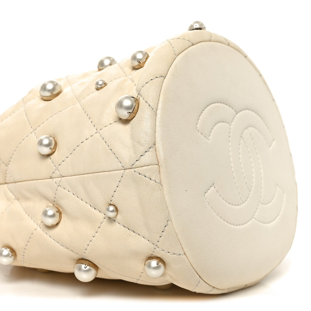Chanel Lambskin Quilted Pearl Mini About Pearls Drawstring Bag White