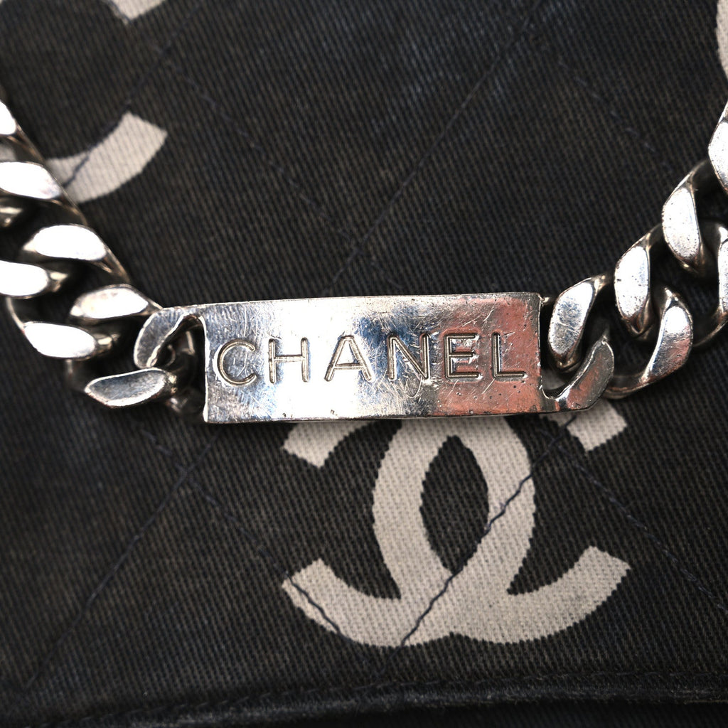 Chanel Canvas Quilted Letter Printed Flap Black