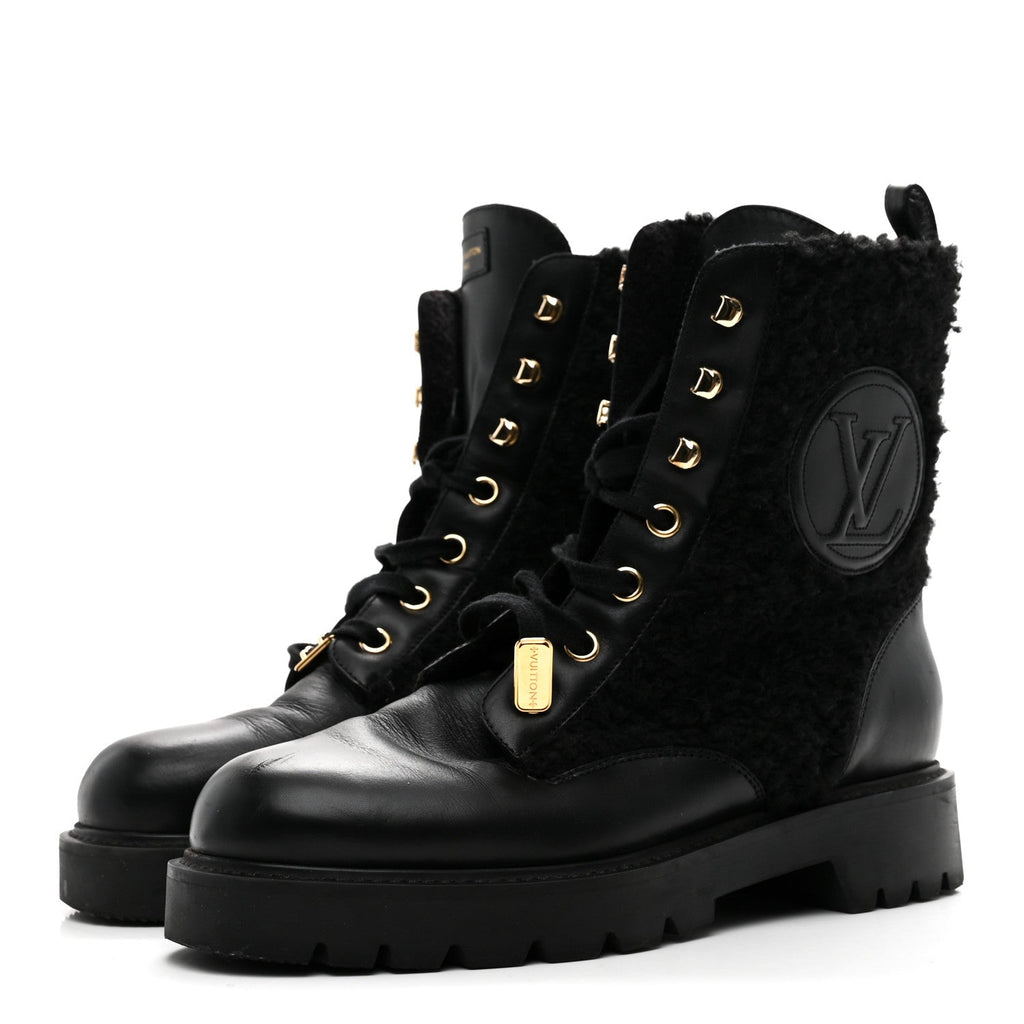 Louis Vuitton Shearling Calfskin Territory Ranger Combat Boots 41 Black