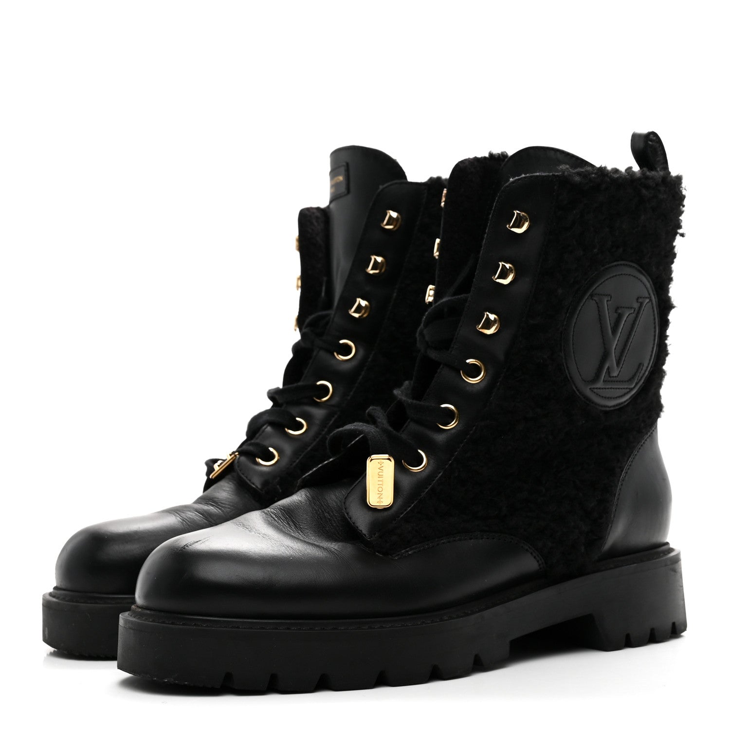 Louis Vuitton Shearling Calfskin Territory Ranger Combat Boots 41 Black