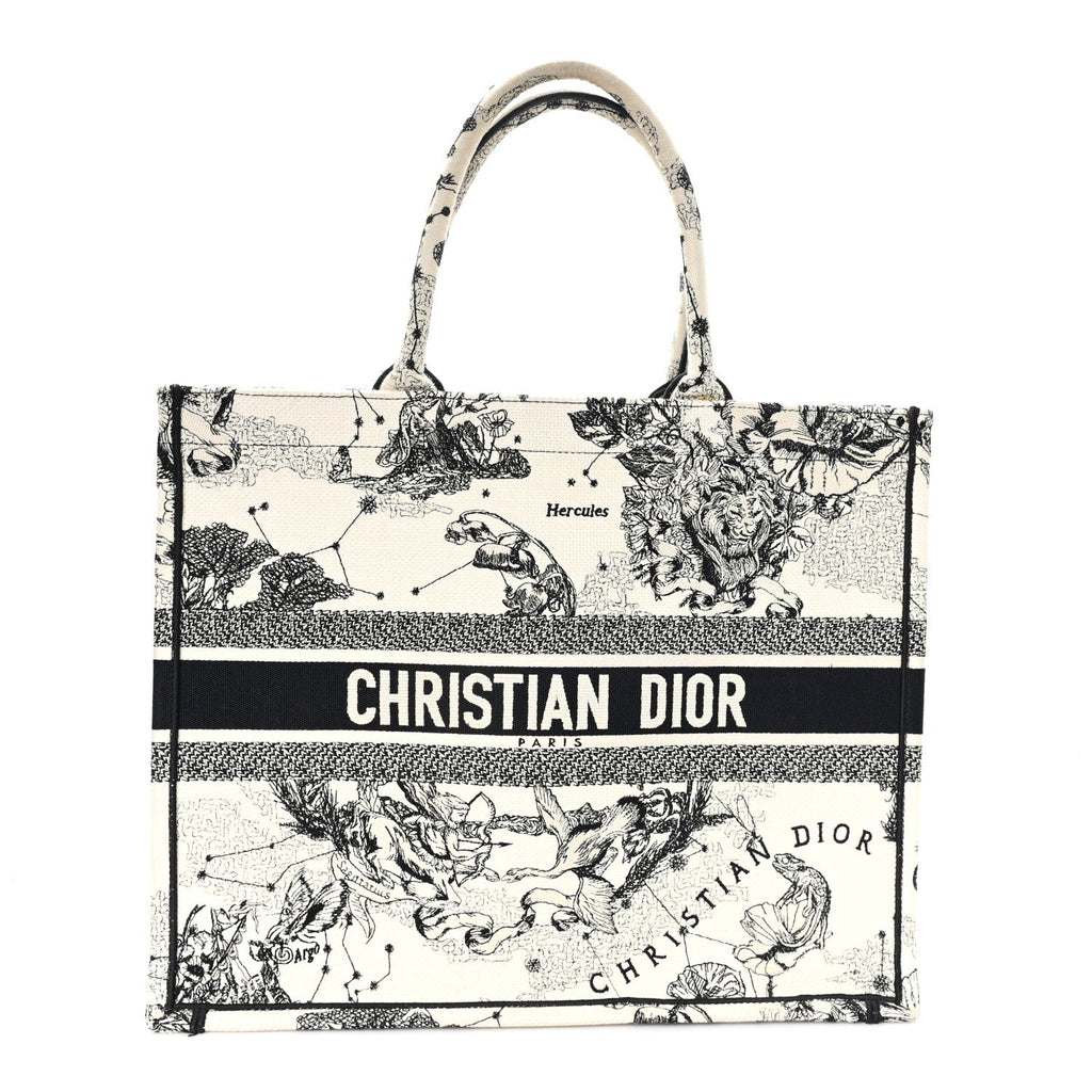 Christian Dior Canvas Zodiac Toile De Jouy Embroidered Large Book Tote Latte