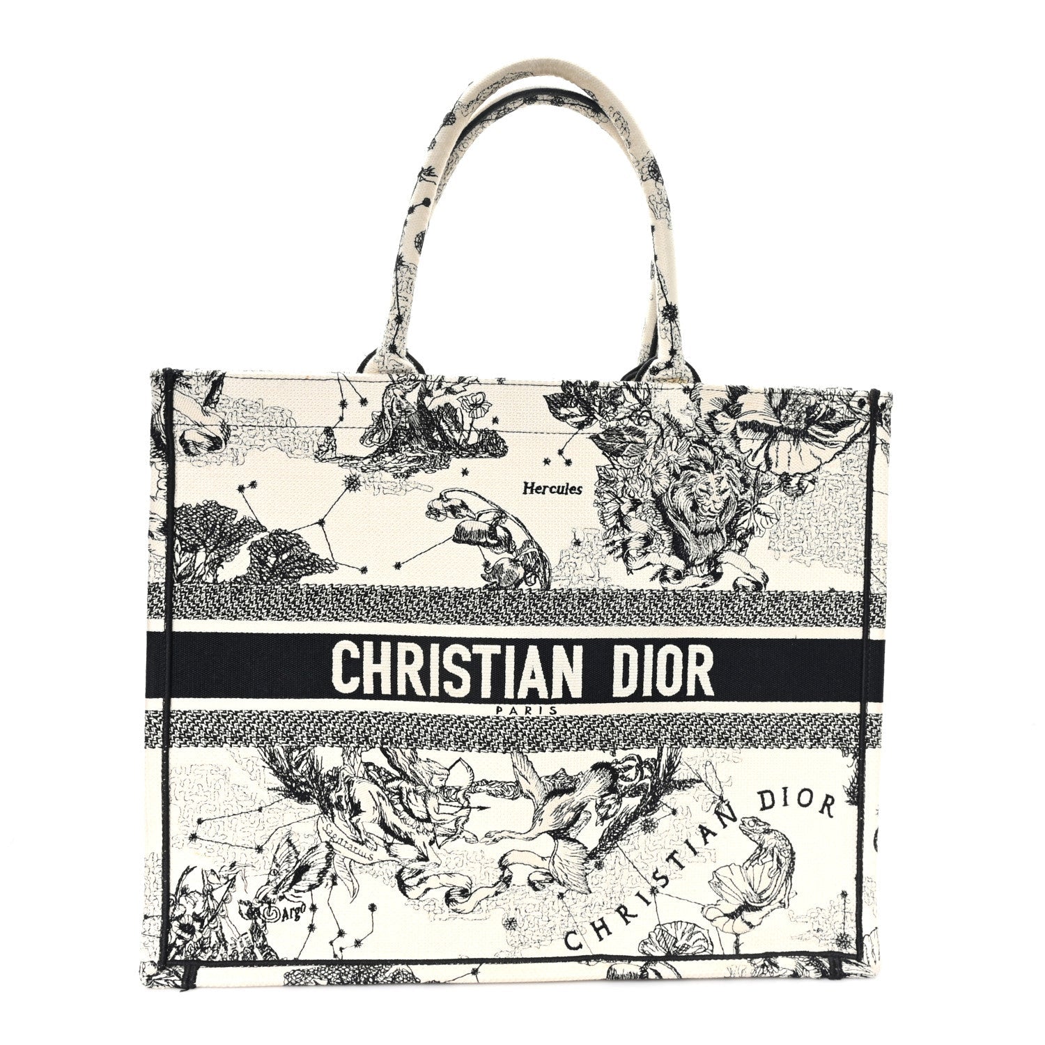 Christian Dior Canvas Zodiac Toile De Jouy Embroidered Large Book Tote Latte