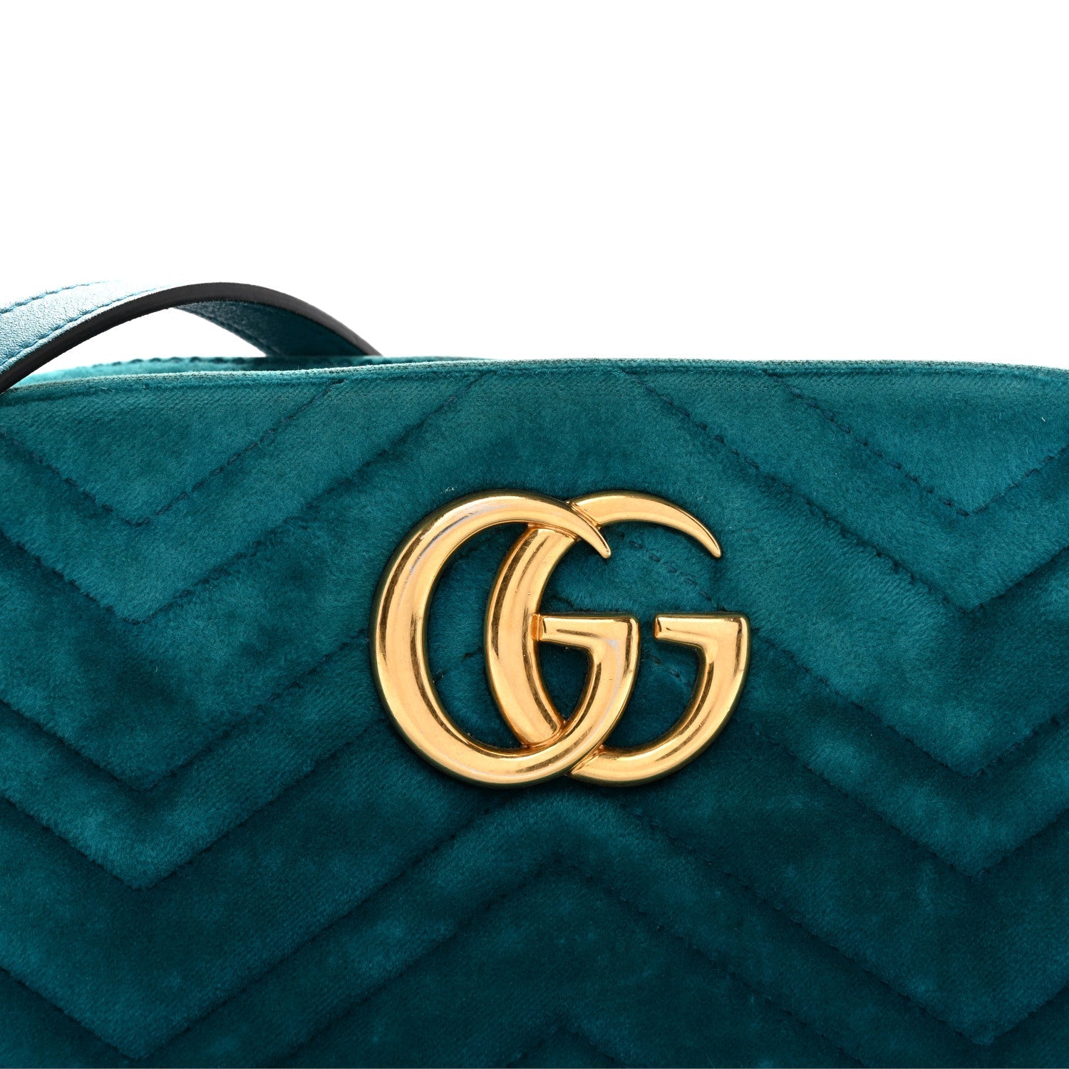 Gucci Velvet Matelasse Small GG Marmont Chain Shoulder Bag Pavone Cyan