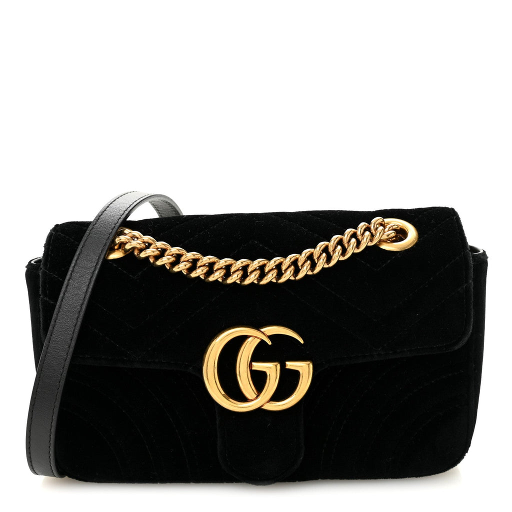 Gucci Velvet Matelasse Mini GG Marmont Shoulder Bag Black