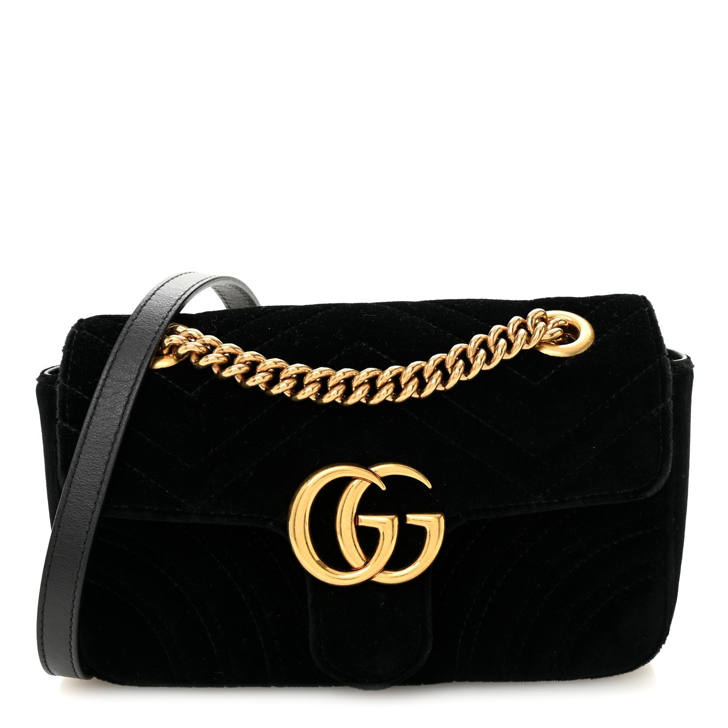 Gucci Velvet Matelasse Mini GG Marmont Shoulder Bag Black