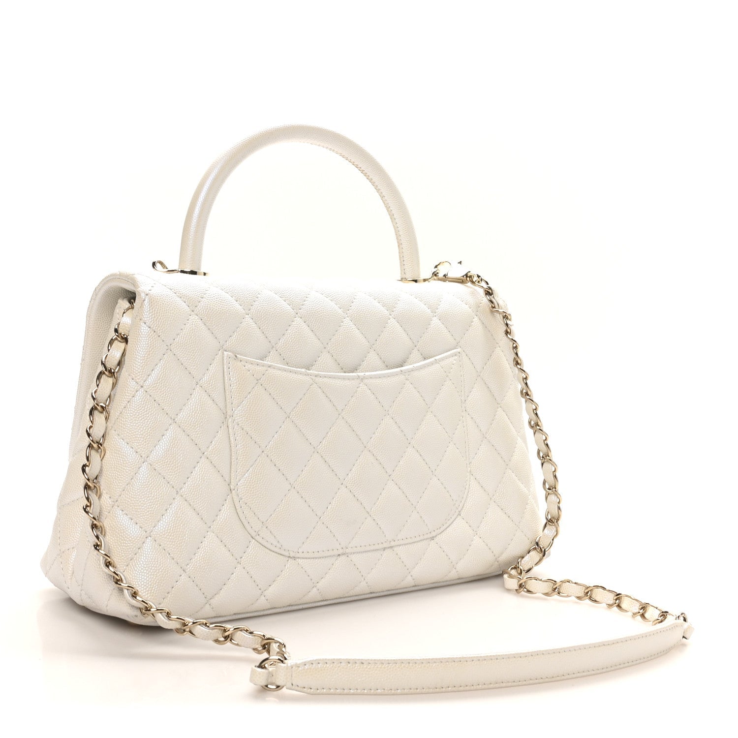Chanel Iridescent Caviar Quilted Small Coco Handle Flap White