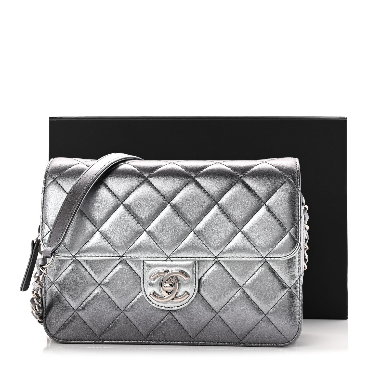 Chanel Metallic Lambskin Large Like A Wallet Flap Silver